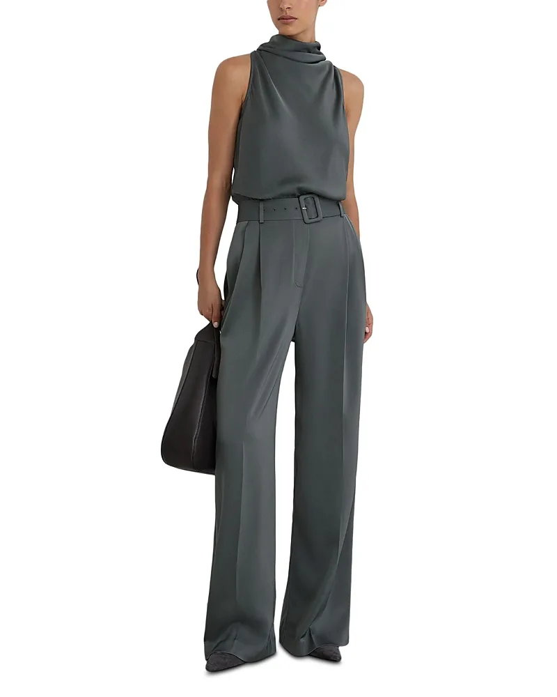 Erica Matte Satin Belted Jumpsuit by Reiss