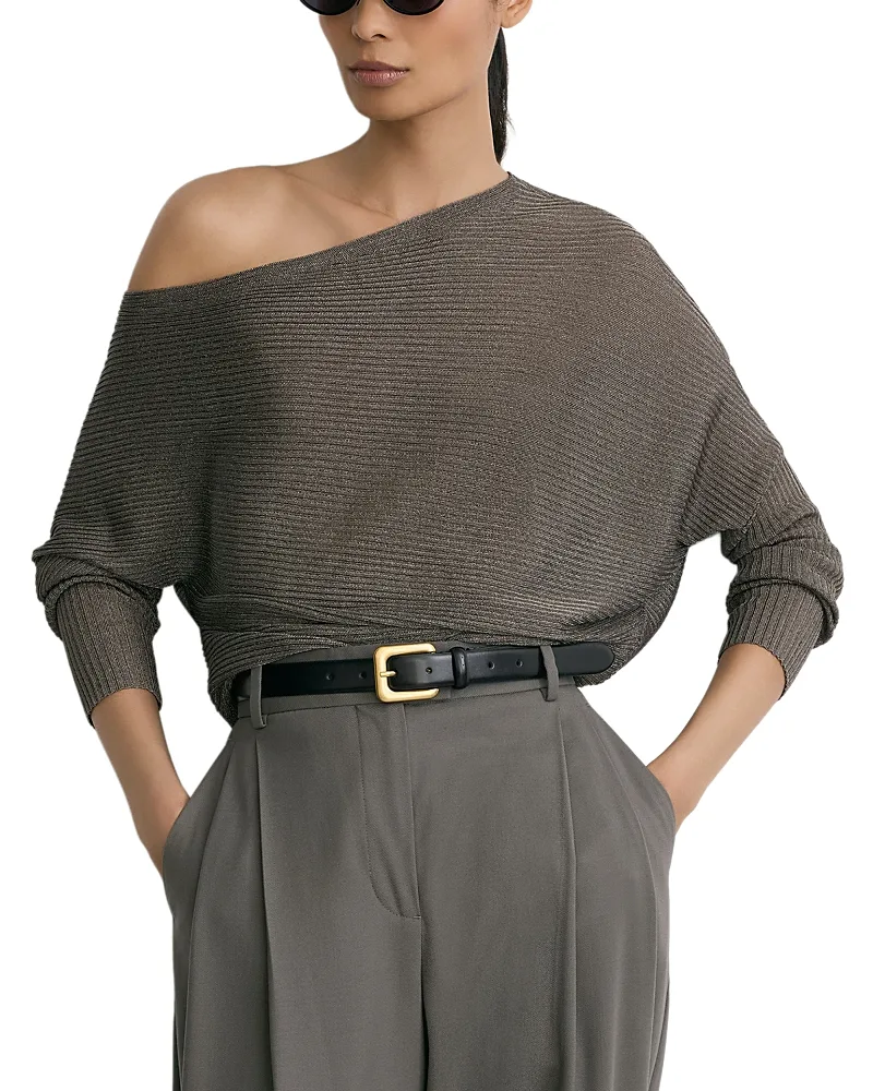 Logan Metallic Knit Asymmetric Neck Sweater by Reiss