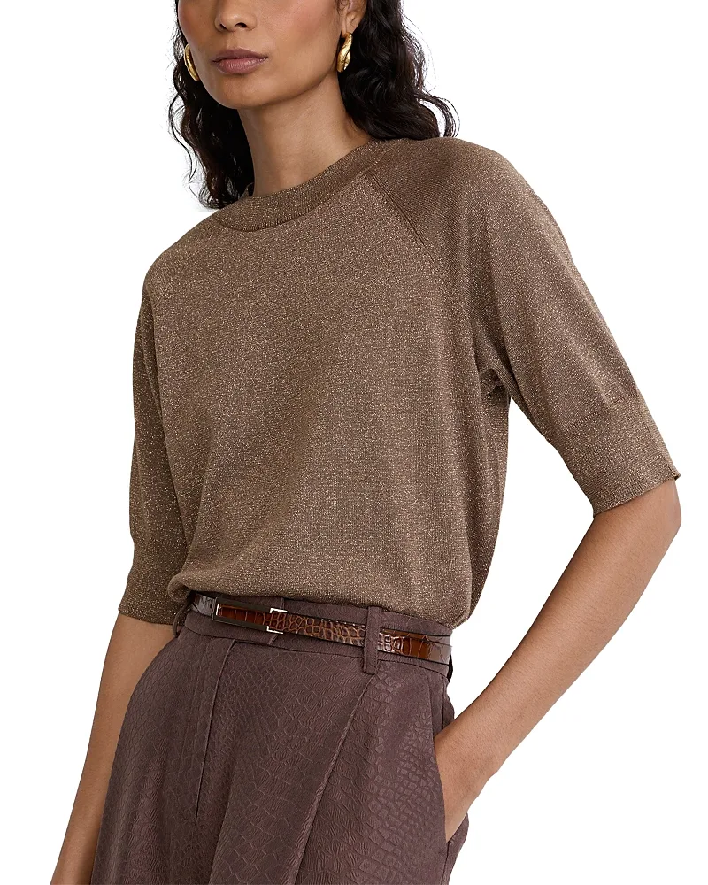 Metallic Crewneck Top by Reiss
