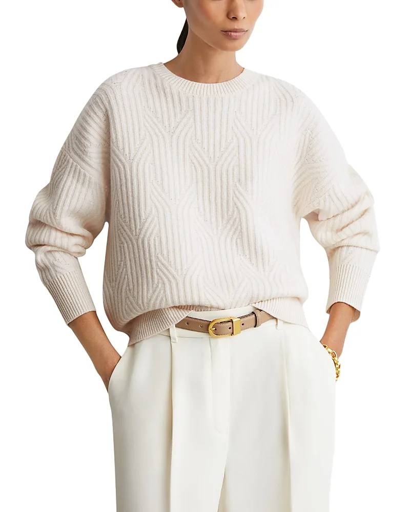 Leah Geometric Wool & Cashmere Crewneck Sweater by Reiss