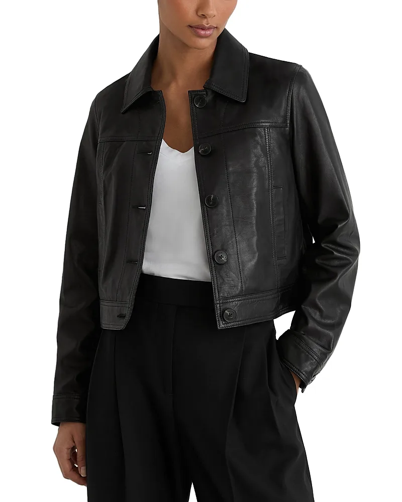 Callie Leather Trucker Jacket by Reiss