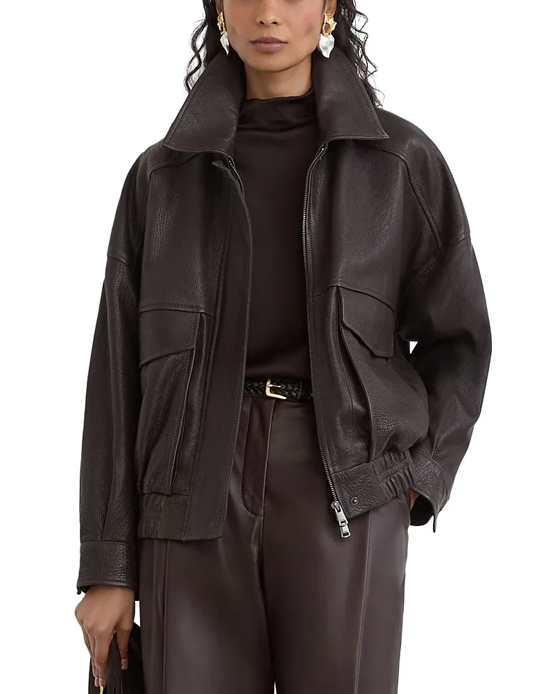 Maeve Grained Leather Collared Jacket by Reiss