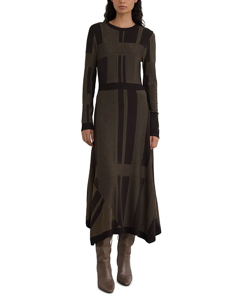 Felicity Geometric Knit Long Sleeve Midi Dress by Reiss