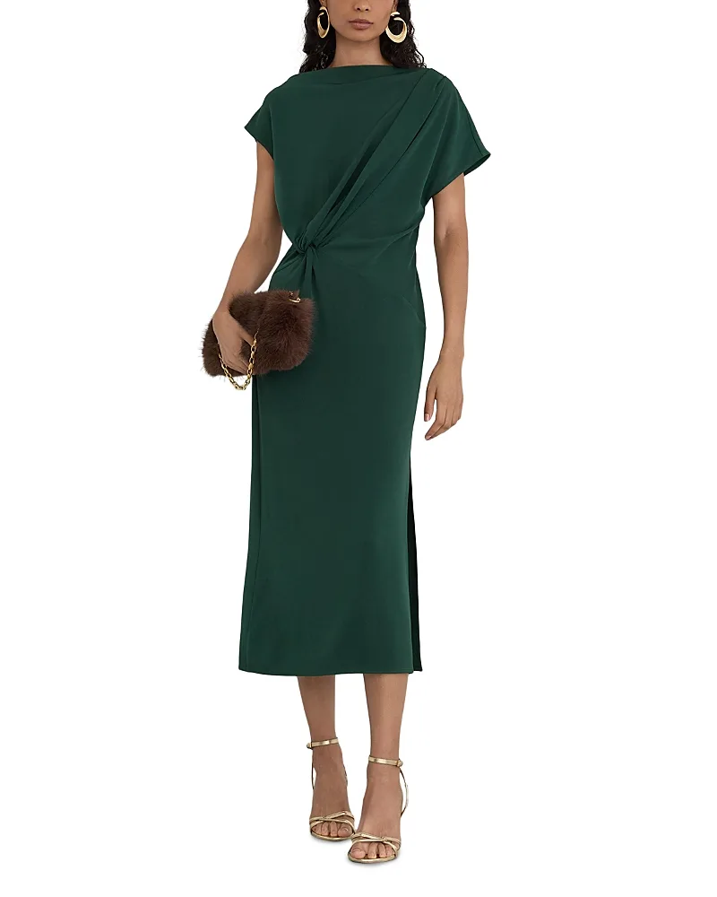 Beth Draped Side Slit Midi Dress by Reiss