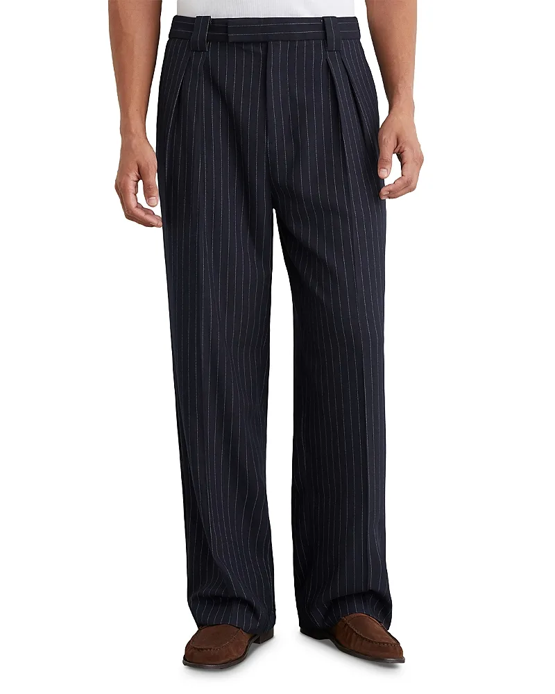 Relaxed Fit Fund Pleated Pinstripe Trousers by Reiss
