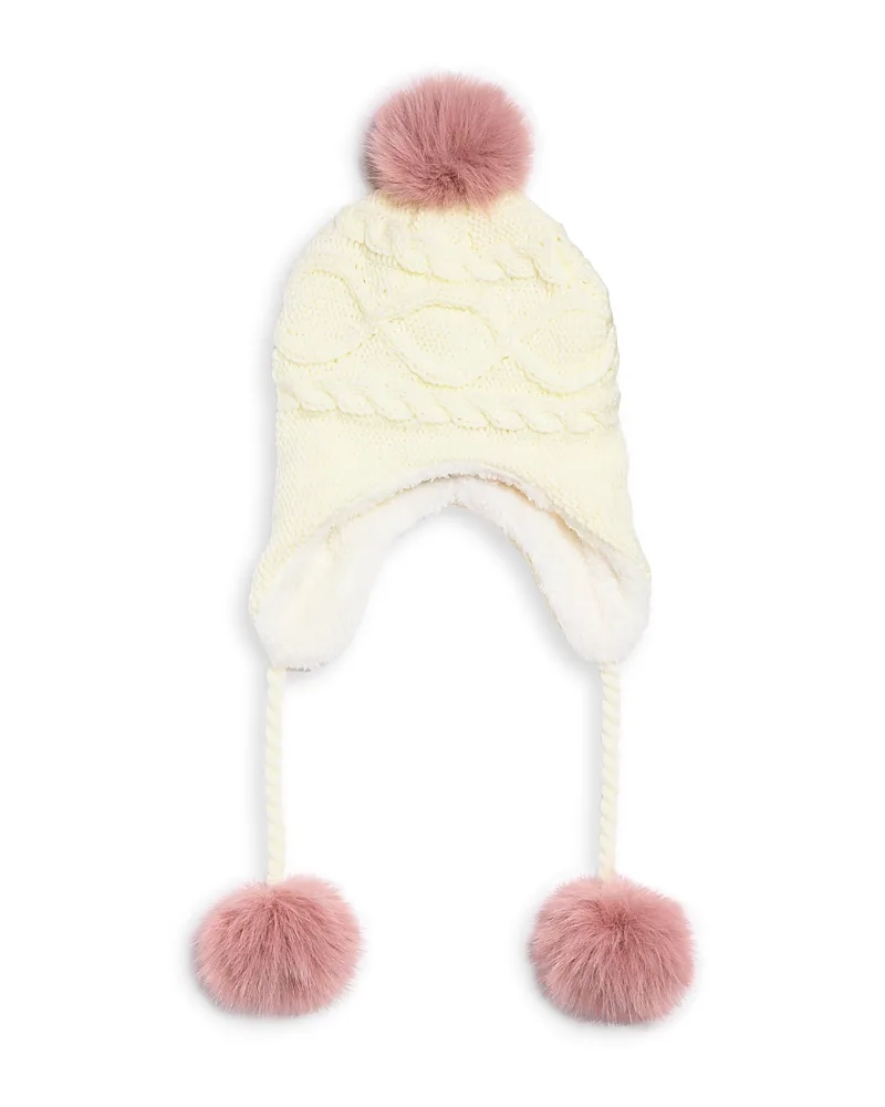 Cable Knit HatWith Earflaps & Faux Fur Pom - Ages 7-14 by Surell