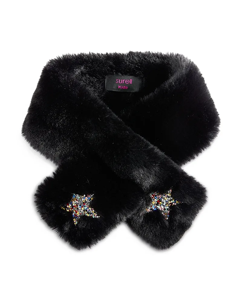 Rex Faux Fur Pull Through Scarf with Star Appliques by Surell