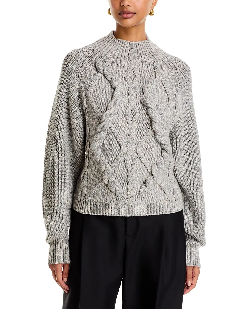 Frescienne Wool Blend Mock Neck Cable Knit Sweater by Hugo Boss