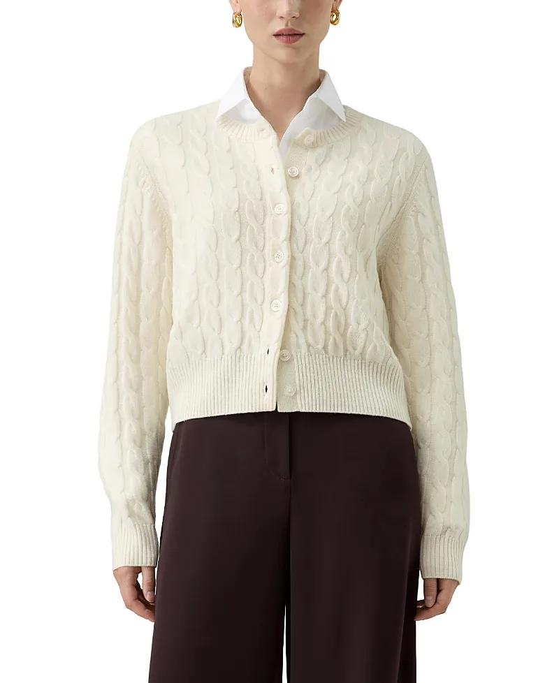 Washable Cable Knit Wool Cardigan by Lilysilk
