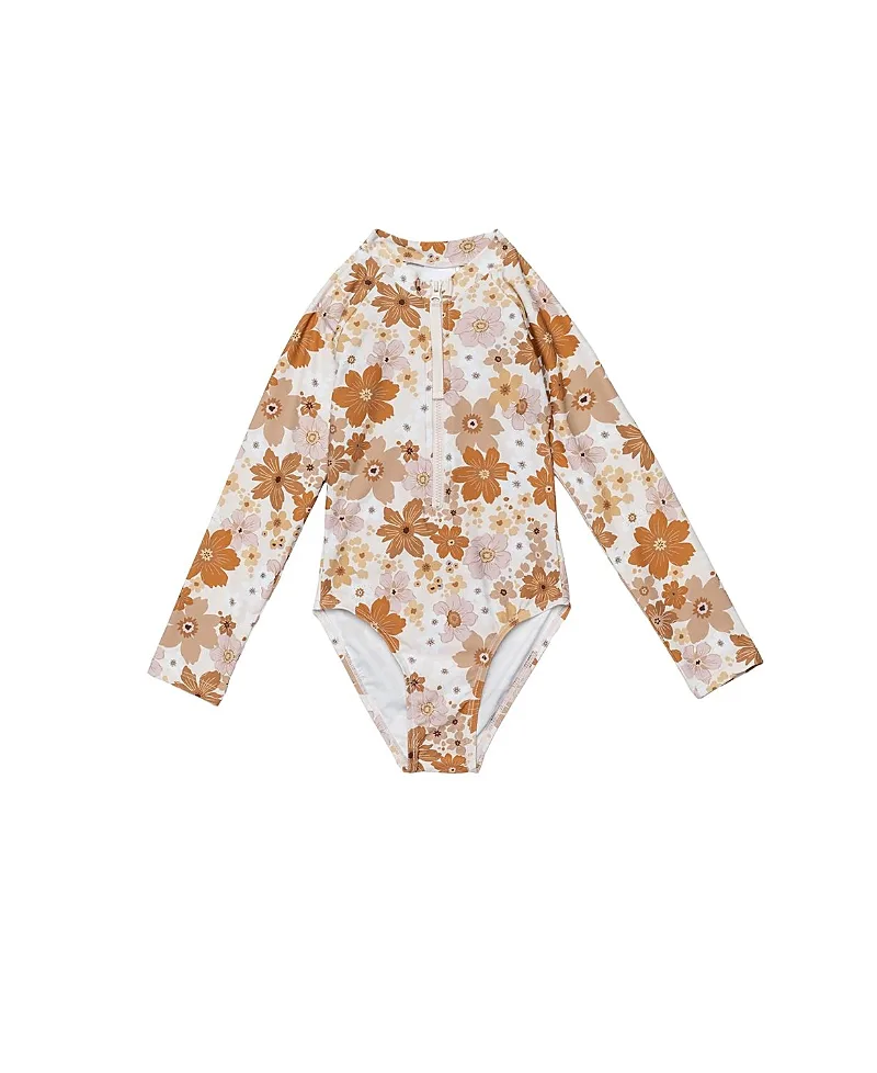Nostalgic Bloom Long Sleeve Zip Front One Piece Swimsuit by Gottex
