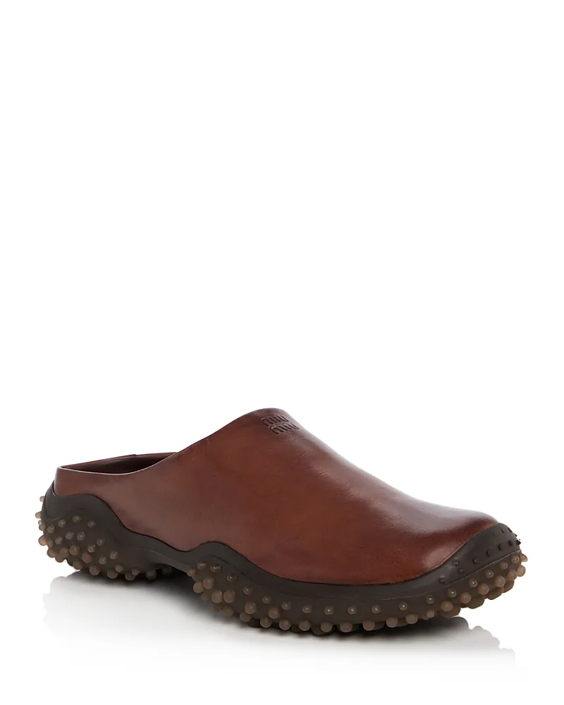 Leather Mule Flats by Miu Miu