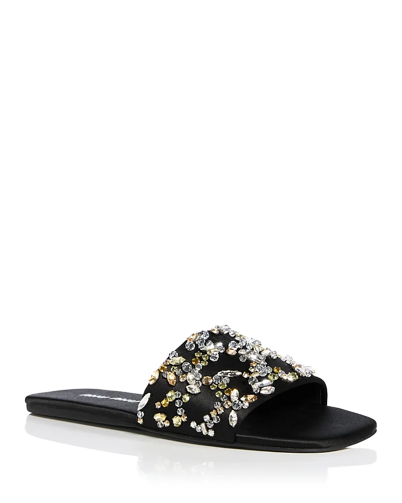 Embellished Silk Slide Sandals by Miu Miu