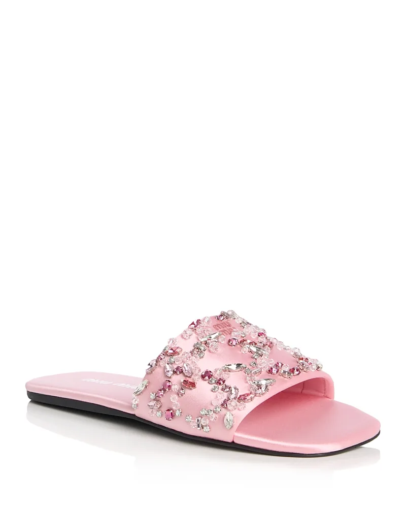 Embellished Silk Slide Sandals