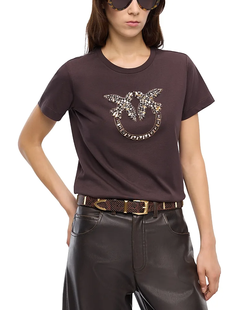 Quentin Cotton Embellished Logo Tee by Pinko