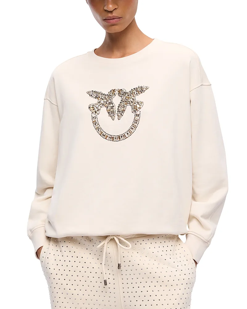 Nelly Cotton Embellished Logo Sweatshirt by Pinko