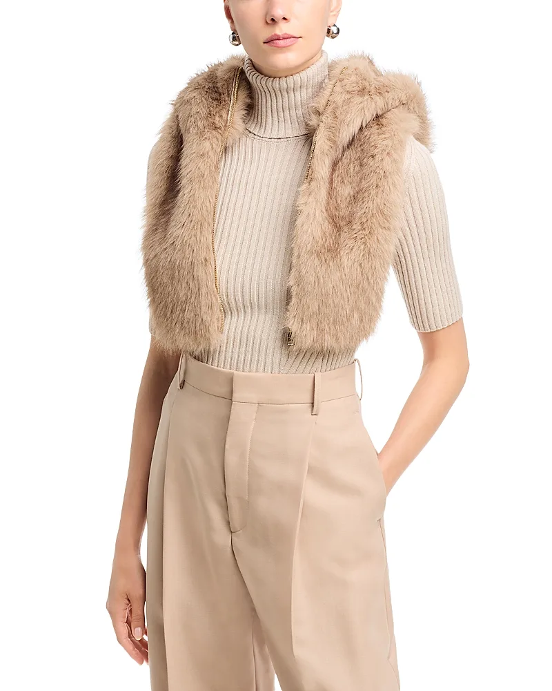 Faux Fur Zip Front Long Hooded Scarf by Herno