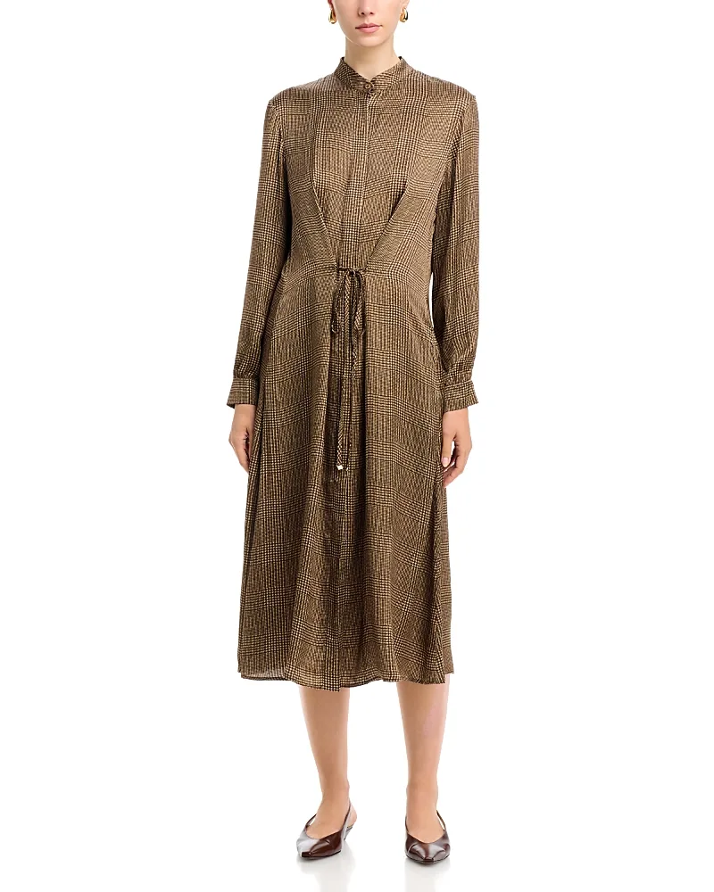 Check Print Tie Waist Satin Dress