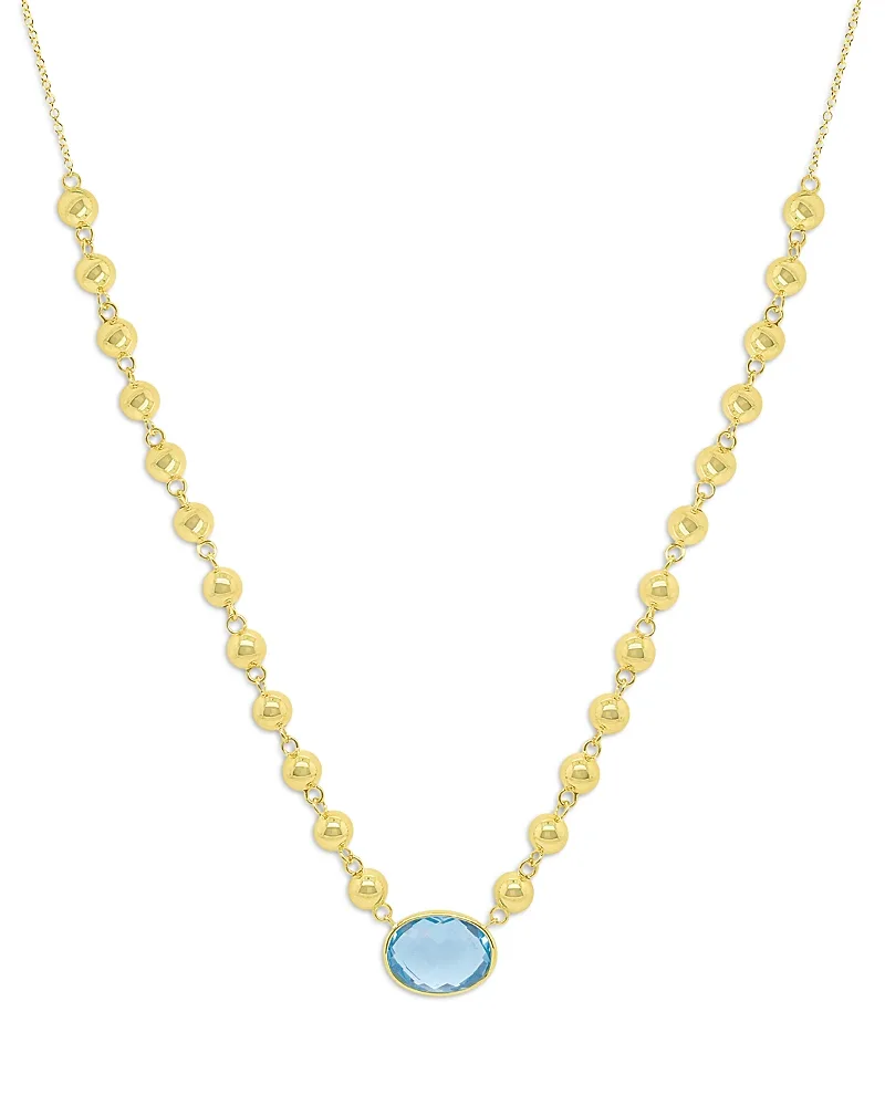 14K Yellow Gold Blue Topaz Bead Chain Pendant Necklace, 16-18" by Meira T