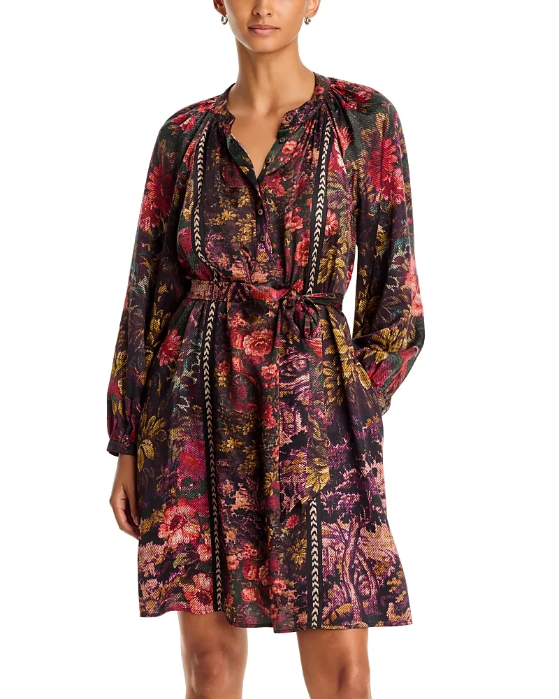 Davidii Shirred Tie Waist Mini Dress by Johnny Was
