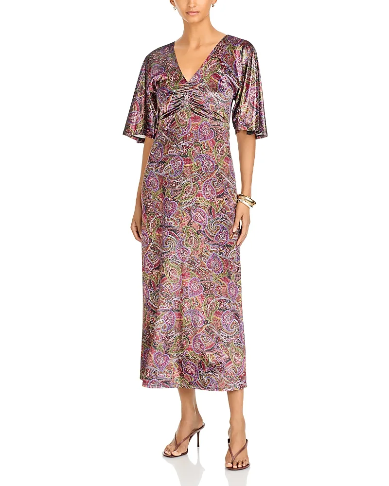 Darbia Printed Ruched Tea Length Dress by Johnny Was