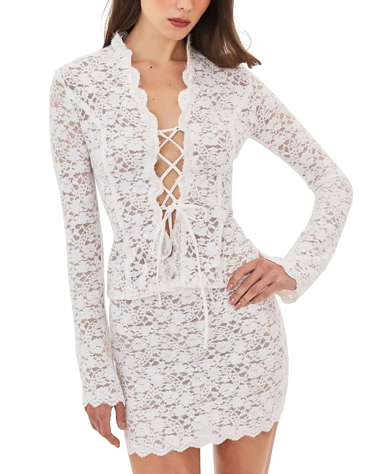 Prynn Brushed Lace Front-Tie Top by Miss Circle