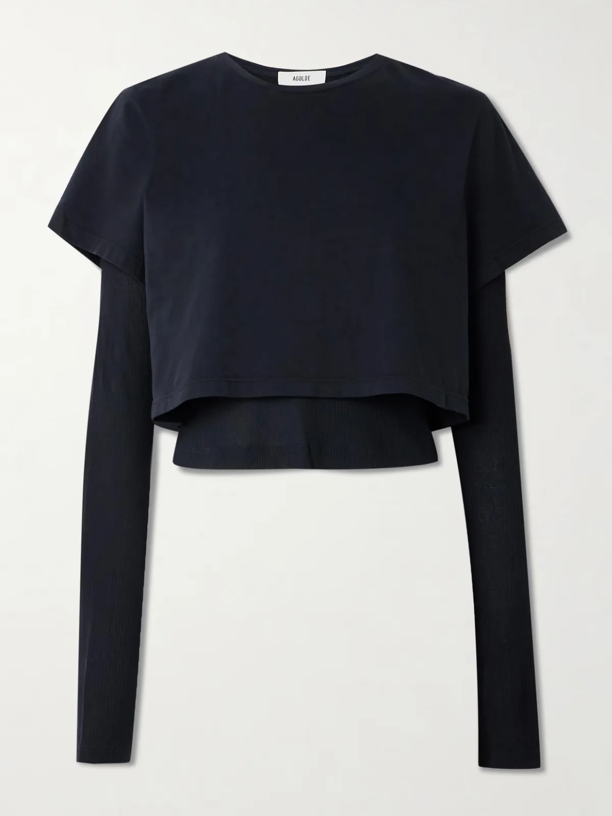 - Cropped Layered Ribbed Organic Cotton-jersey T-shirt -