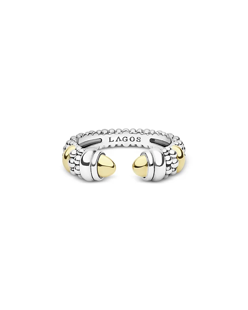 Sterling Silver & 18K Yellow Gold Signature Caviar Mini Versa Stack Ring by Lagos