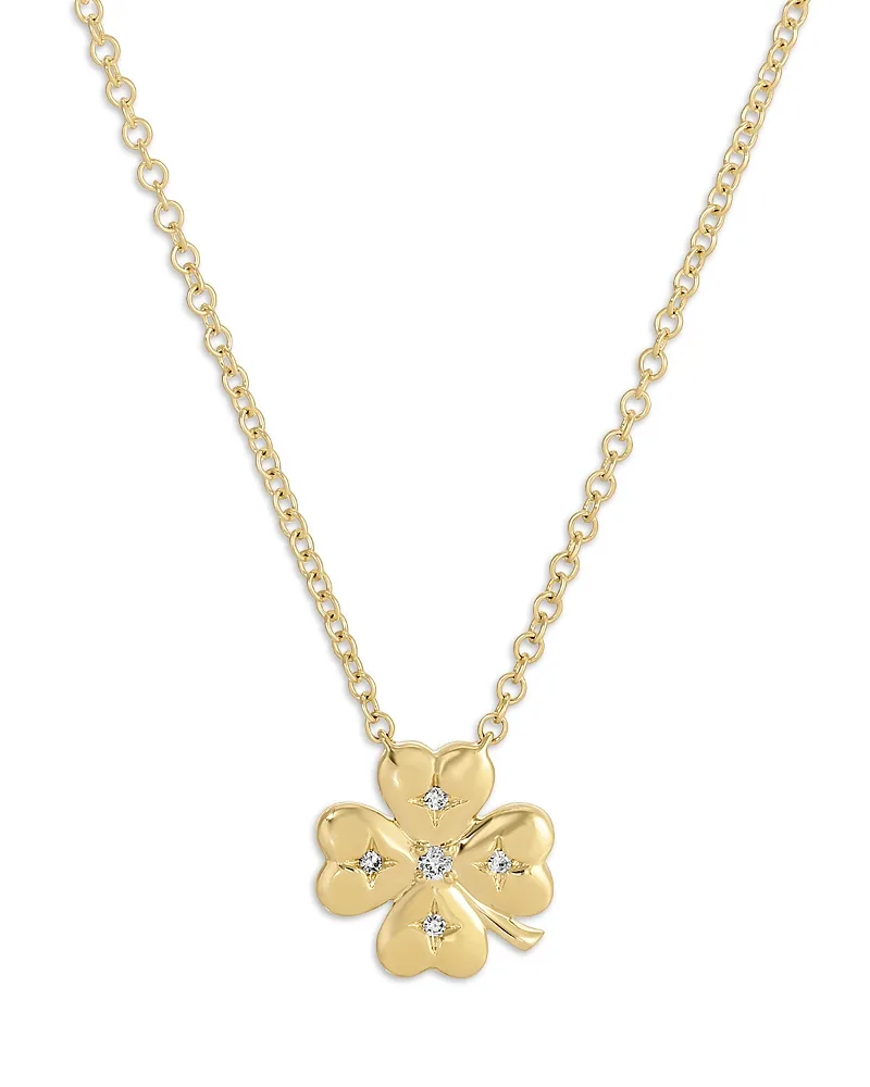 14K Yellow Gold Diamond Mini Clover Pendant Necklace, 0.02 Tcw by EF Collection