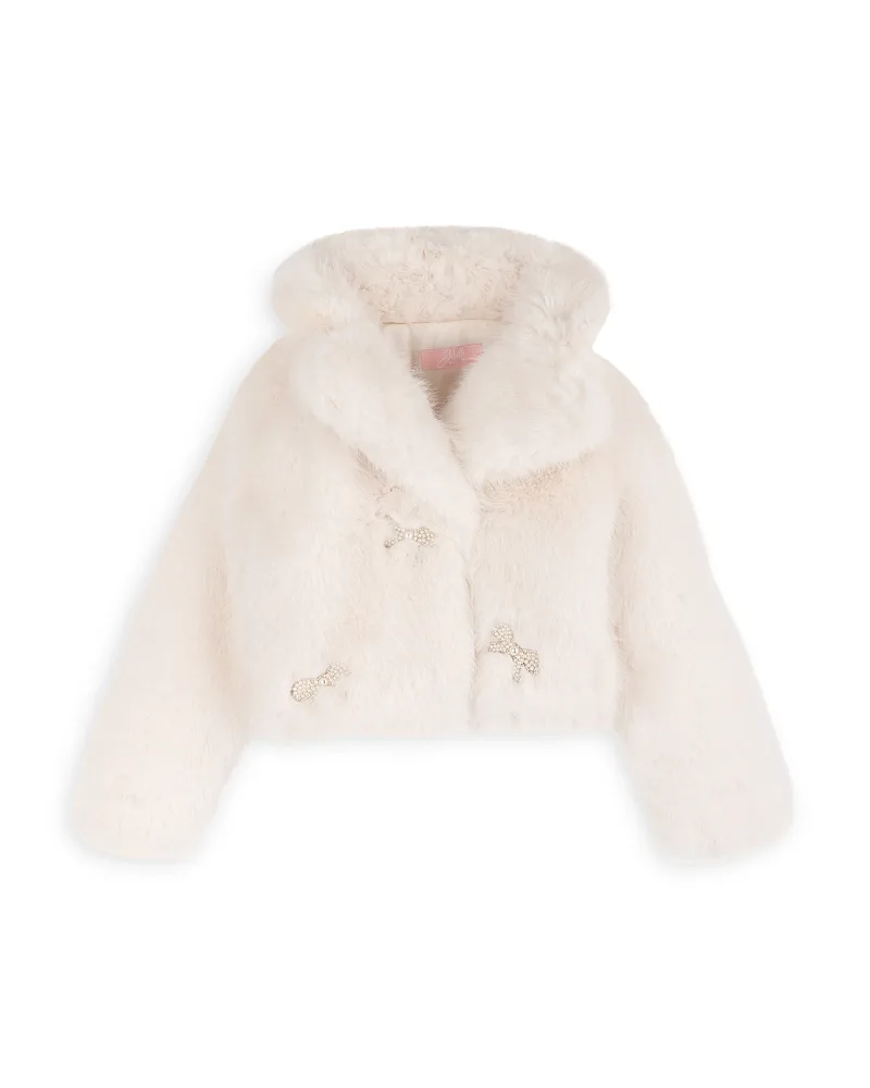 Bow Applique Faux Fur Jacket by Juliette