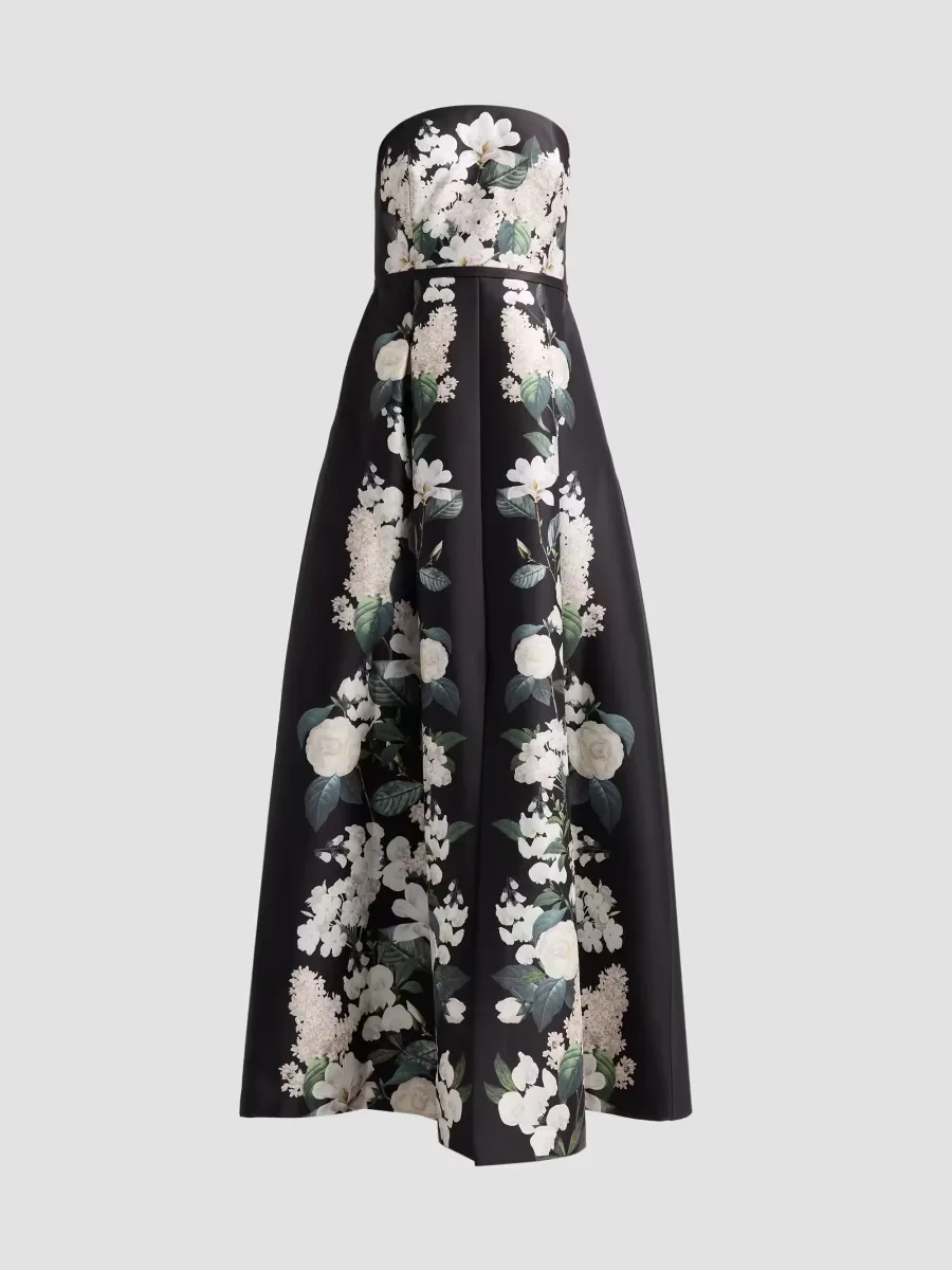 Gillian Floral Strapless A-Line Gown by Noir