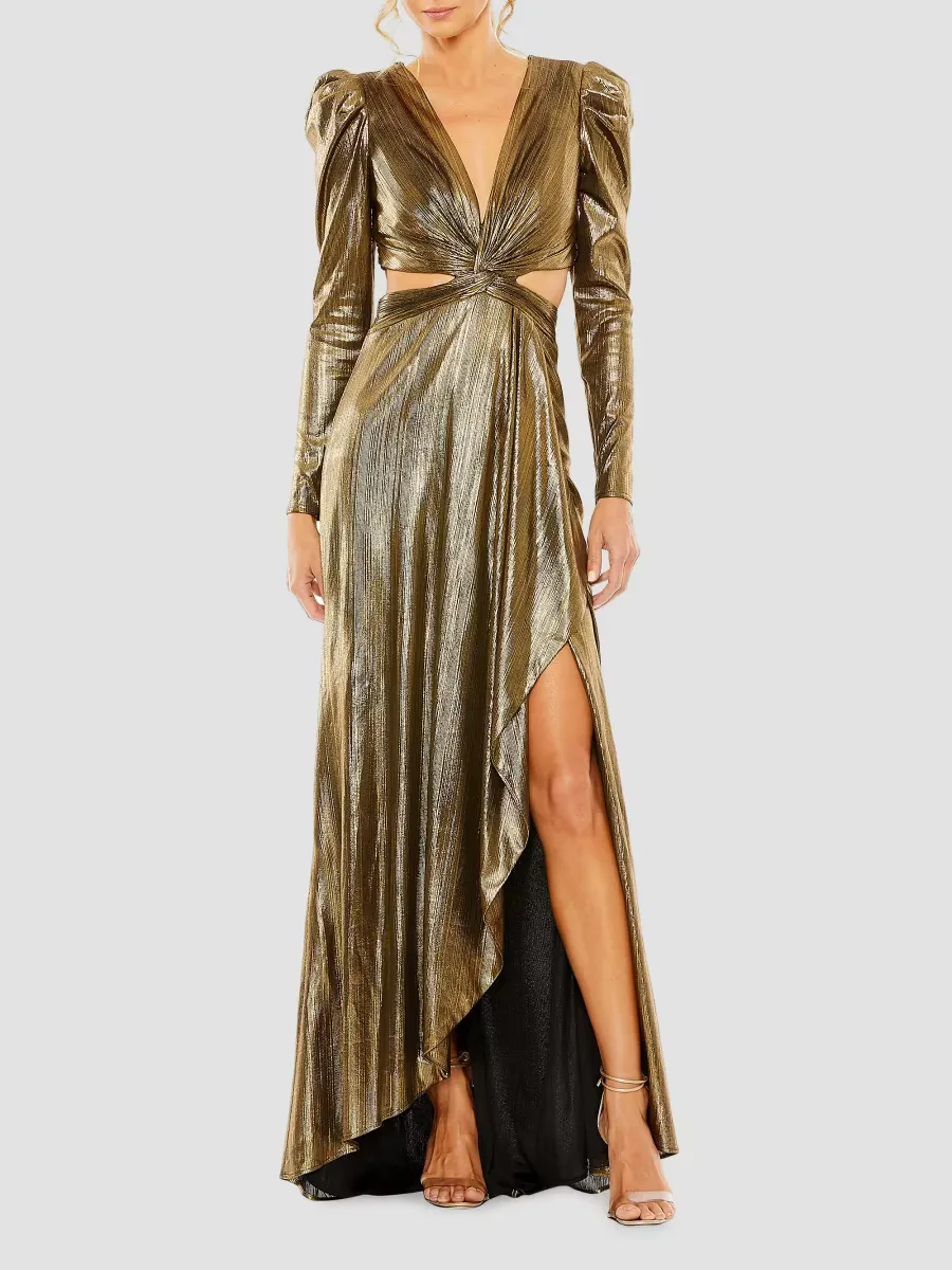 Ieena Foile Jersey Open-Back Gown by M.A.C.