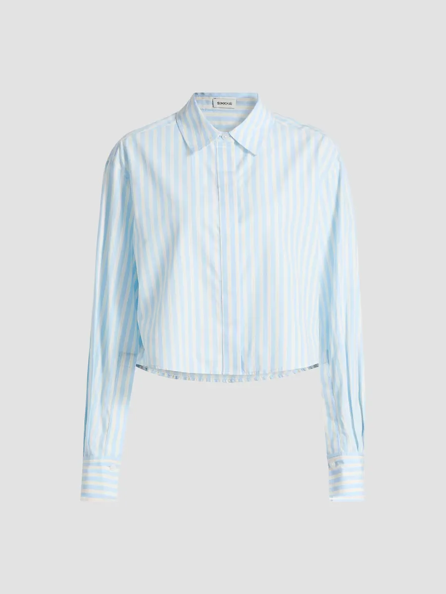 Renata Striped Cotton Crop Shirt by SIMKHAI