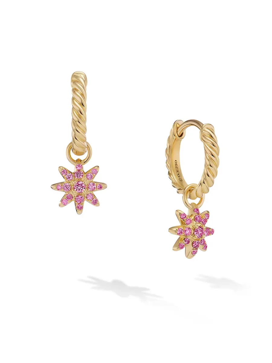 Petite Starburst Drop Earrings in 18K Yellow Gold with Pink Sapphires, 18.1MM