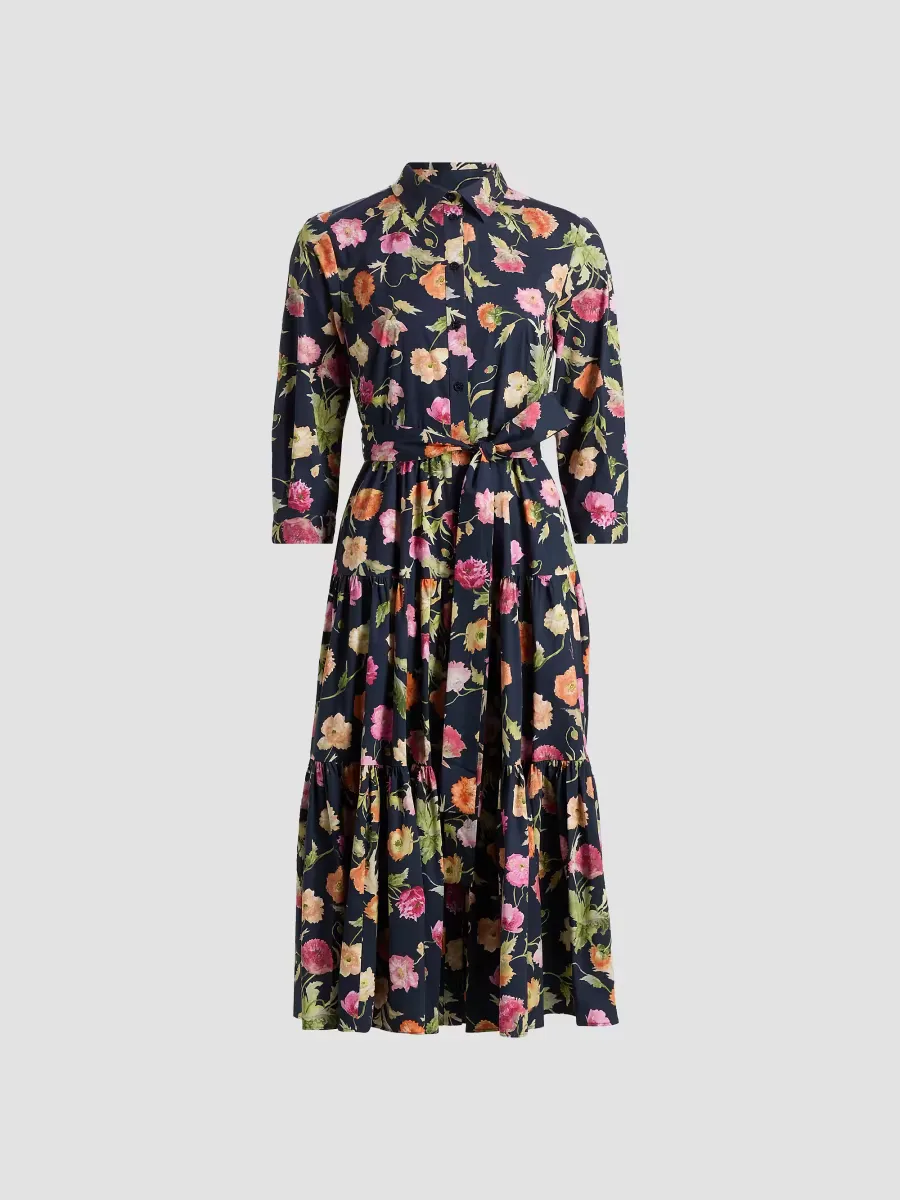 Poppy-Print Tiered Midi-Shirtdress by Carolina Herrera