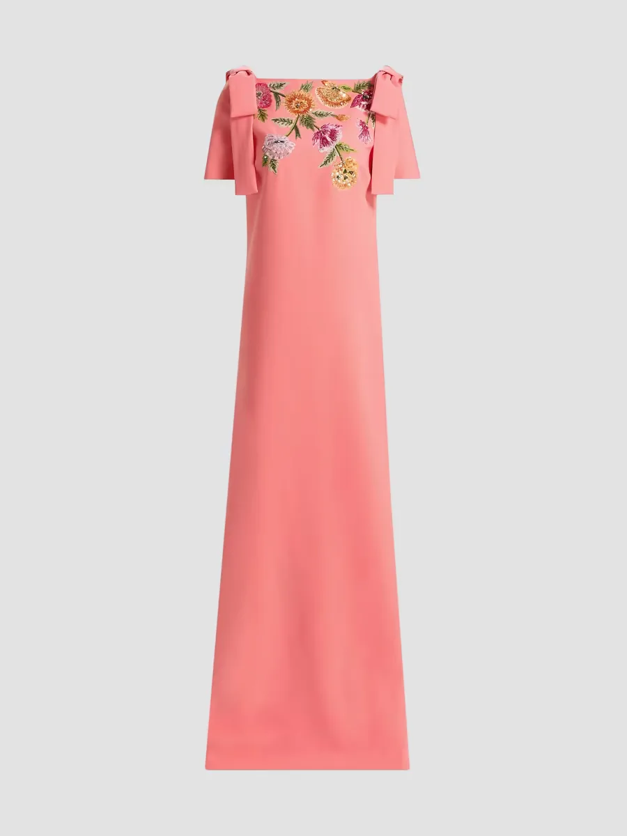 Floral-Embroidered Column Gown by Carolina Herrera