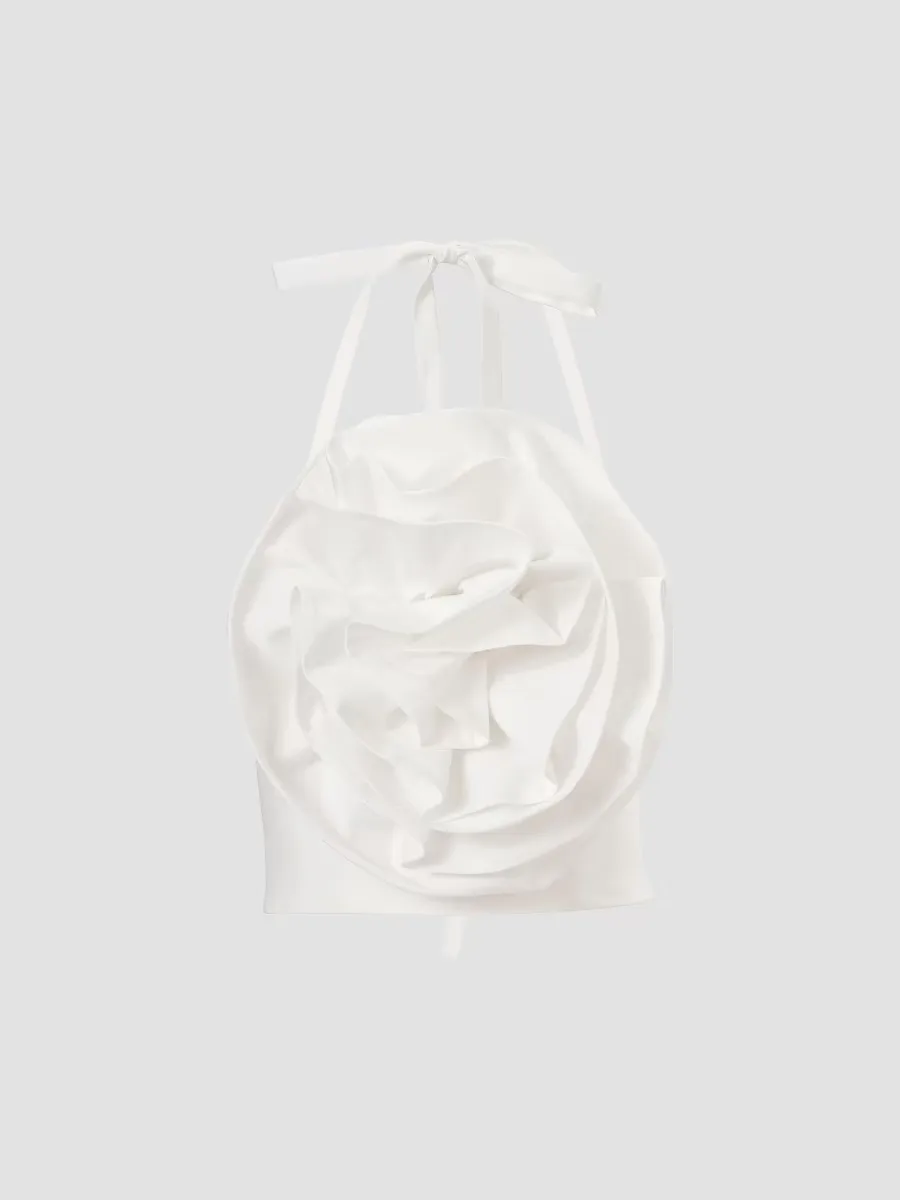 Rose Halterneck Cotton-Blend Top by Carolina Herrera