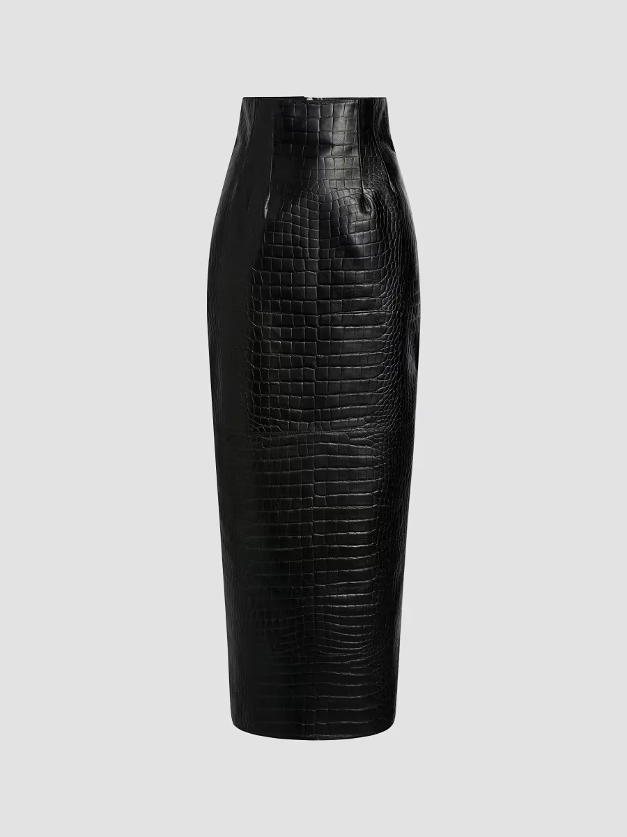 Loxley Croc-Embossed Leather Pencil Skirt by Khaite