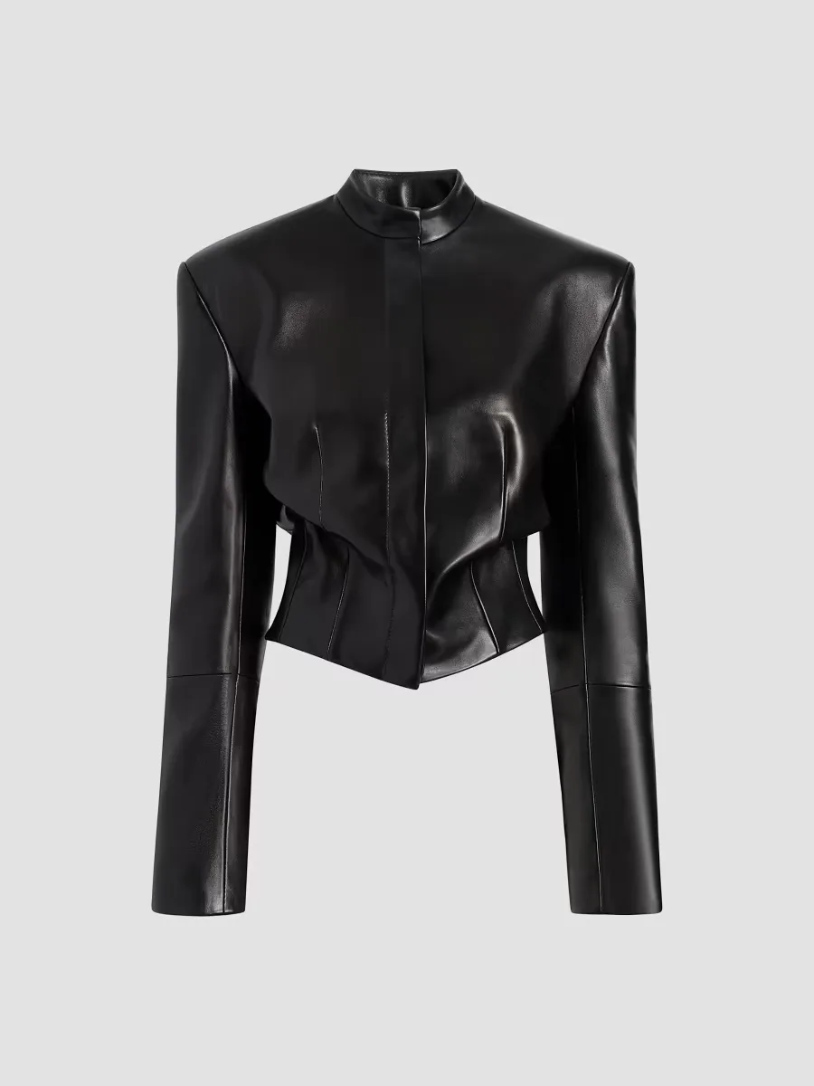 Yoko Pleated Leather Jacket by Khaite