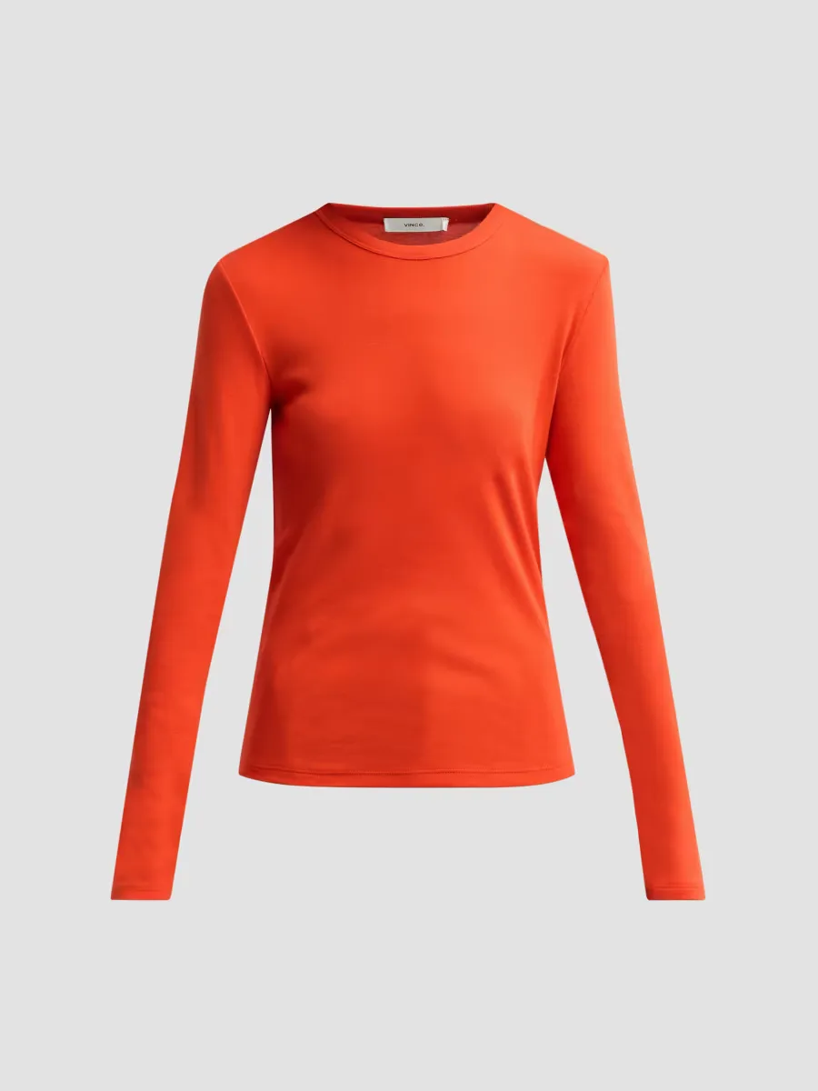 Essential Cotton-Blend Crewneck Long-Sleeve Shirt by Vince
