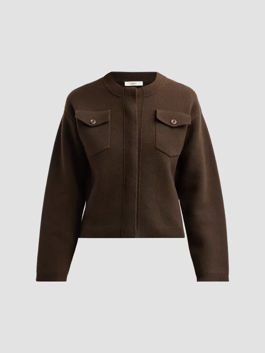 Wool-Blend Patch-Pocket Sweater Jacket