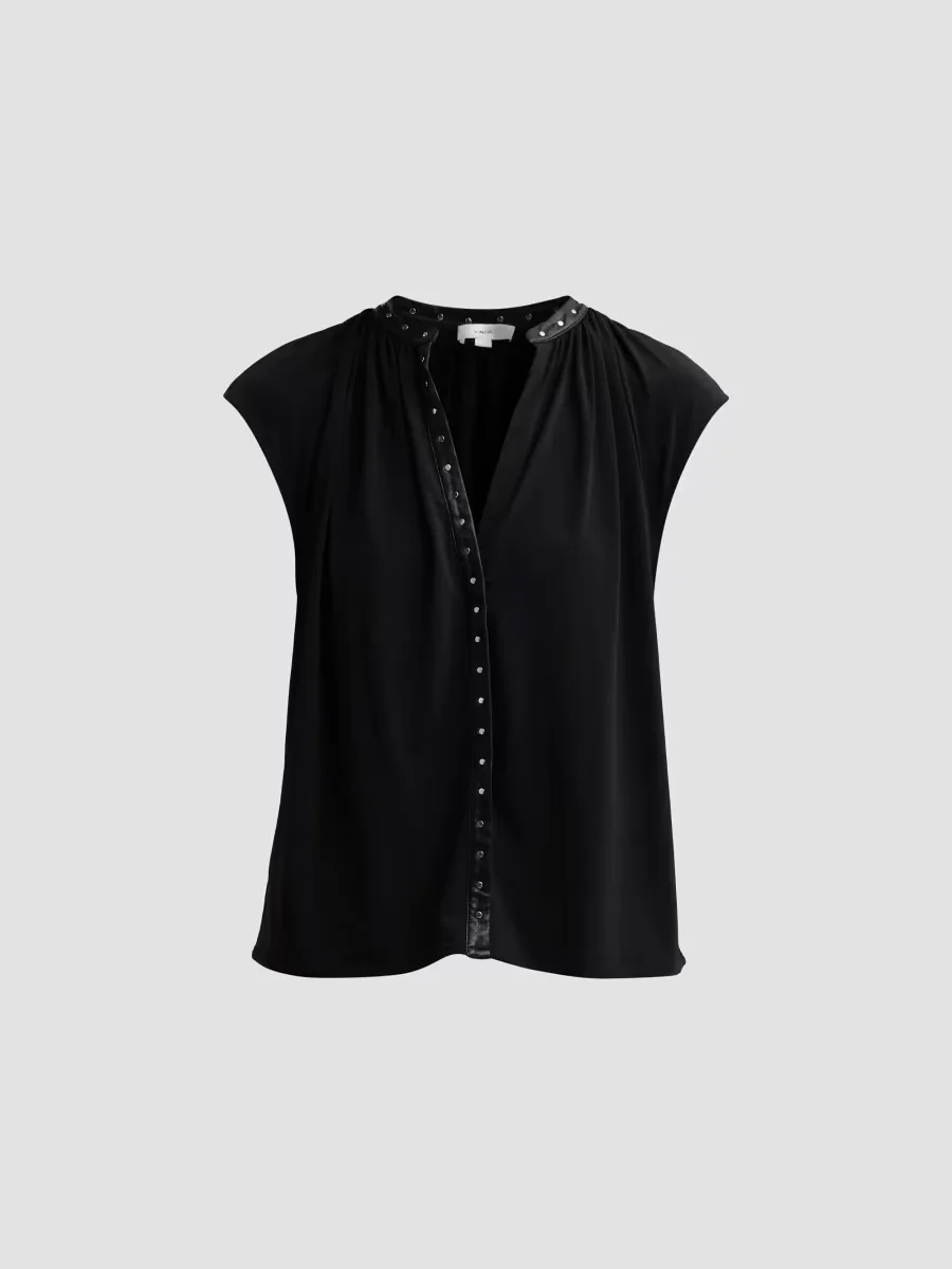 Cap-Sleeve Studded Jersey Top by Vince