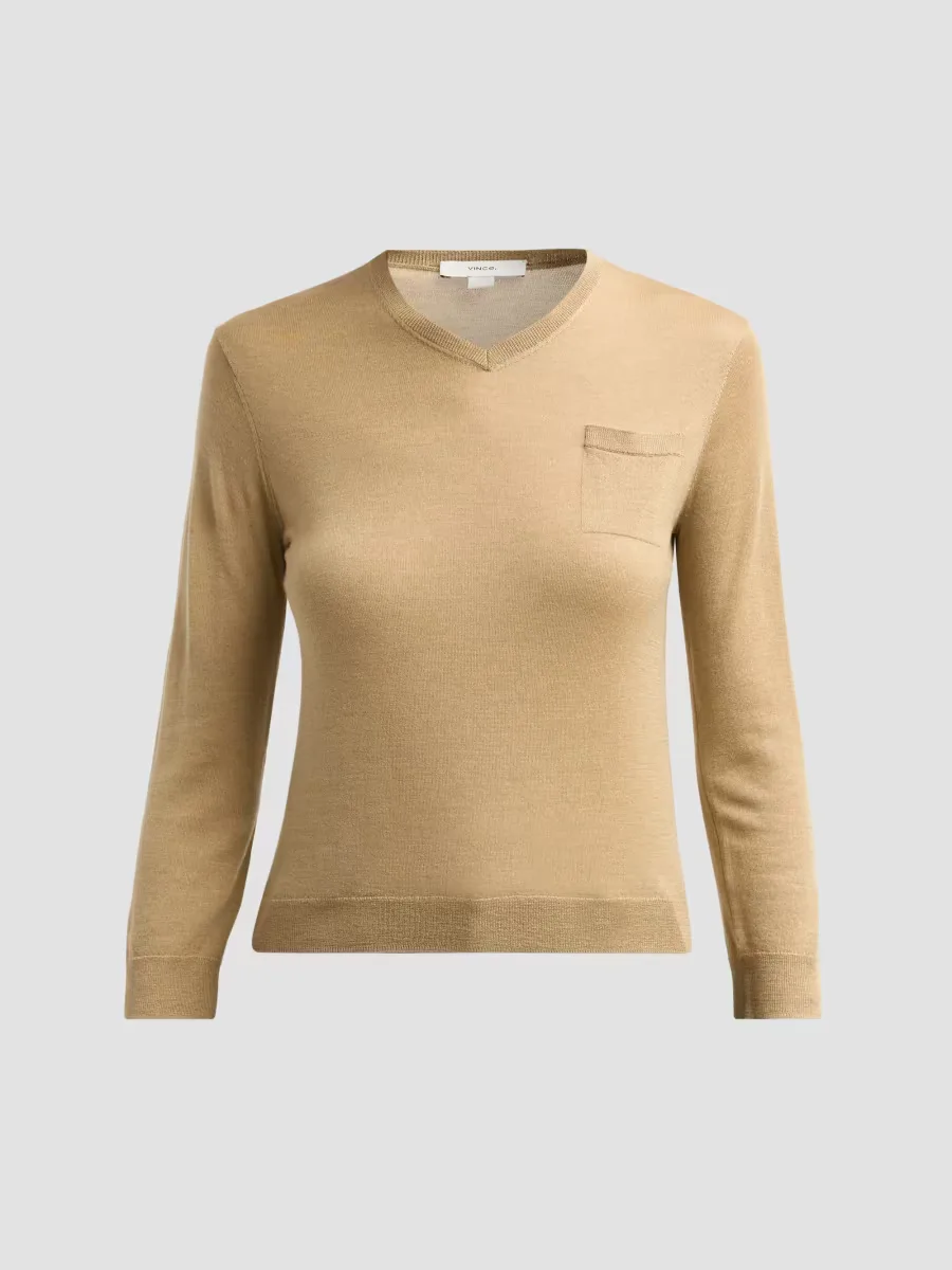Shrunken V-Neck Cashmere-Silk Knit Top by Vince
