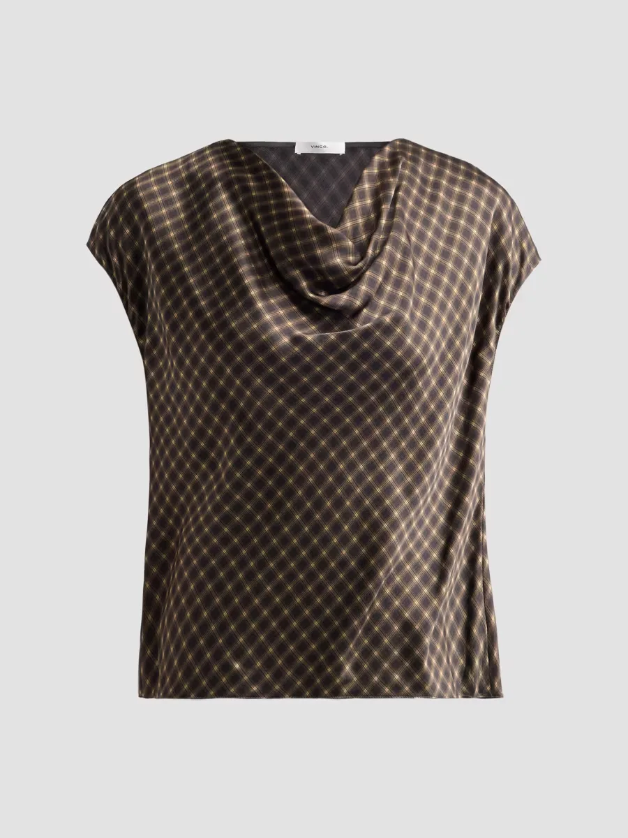 Ombr Plaid Cowlneck Blouse by Vince