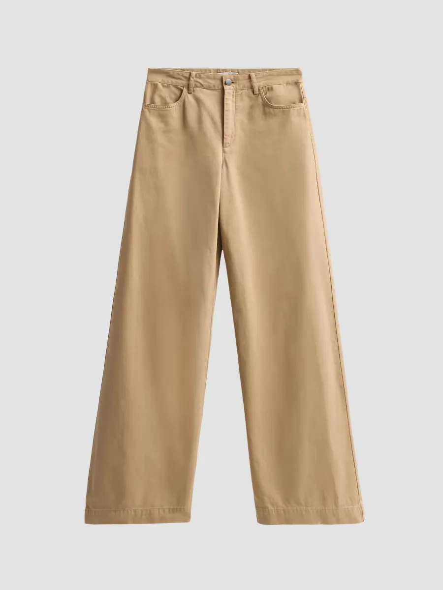 Twill Cotton Mid-Rise Wide-Leg Pants