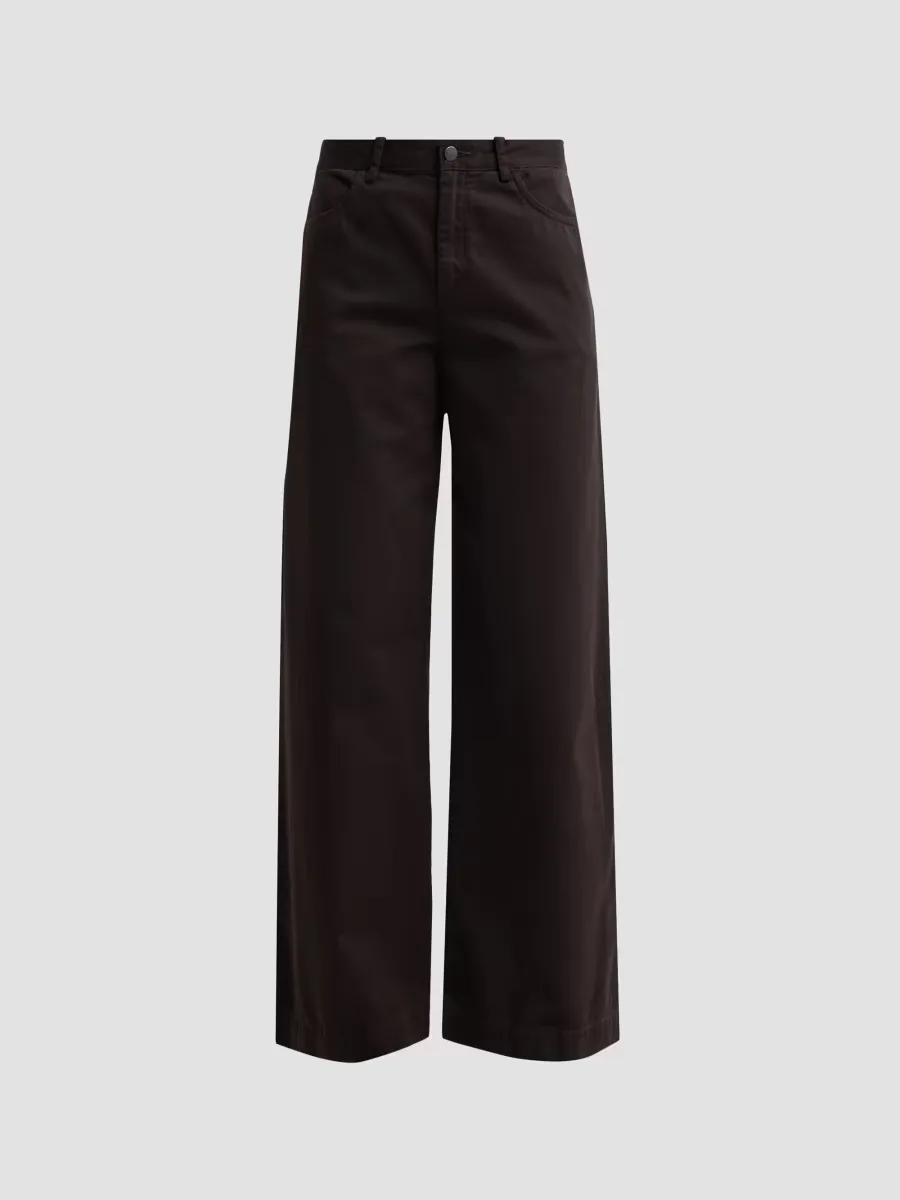 Twill Cotton Mid-Rise Wide-Leg Pants