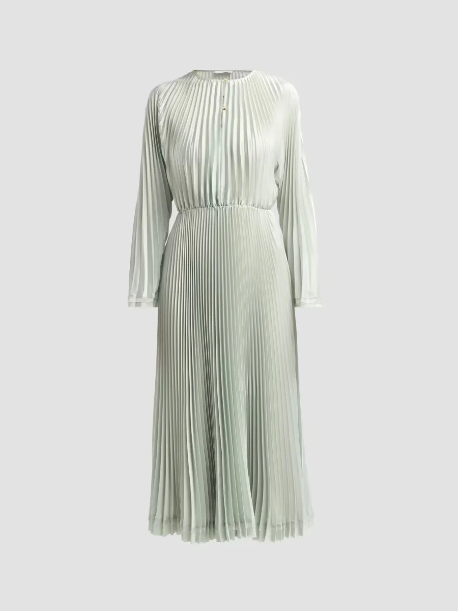 Pleated Long-Sleeve Midi Dress by Vince