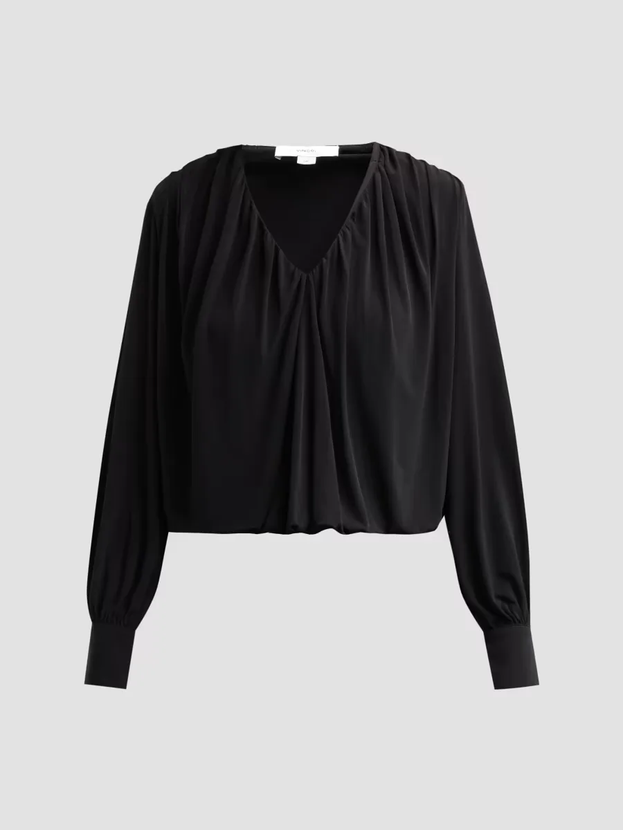 V-Neck Bubble-Hem Long-Sleeve Top by Vince