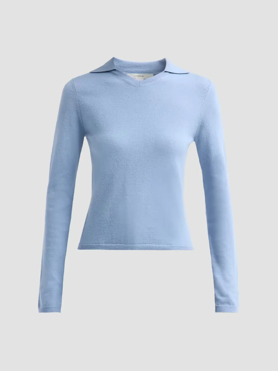 Rib-Knit Merino Wool-Cashmere Blend Polo Sweater