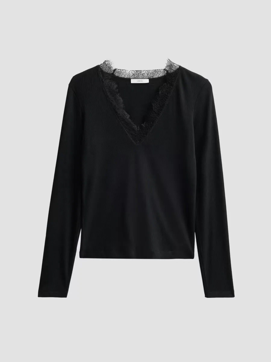 Lace-Trimmed Long-Sleeve Top by Vince