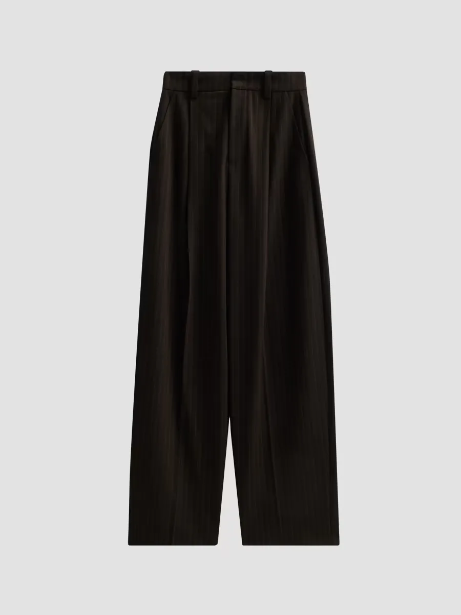 Striped Wool-Blend Wide-Leg Trousers by Vince